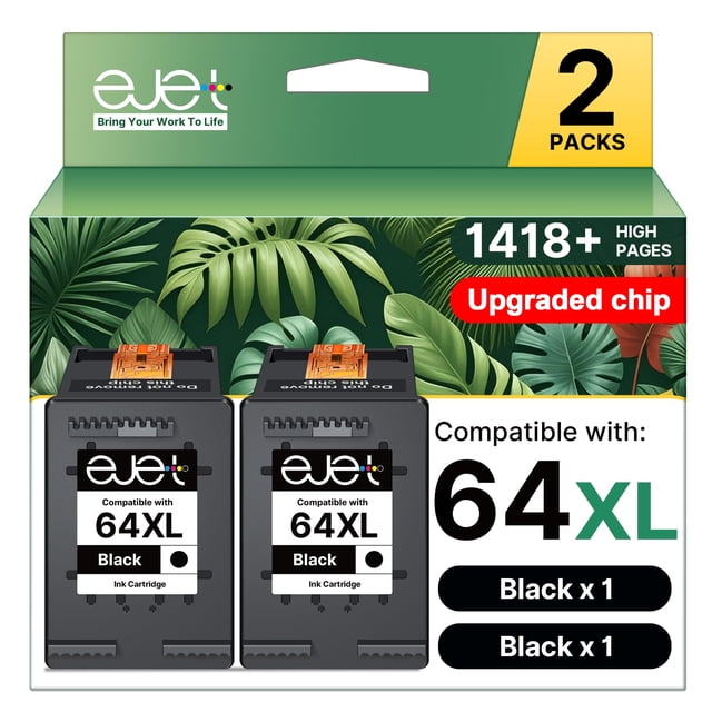 Cartucho de tinta negra ejet 64XL, paquete de 2 para impresoras HP