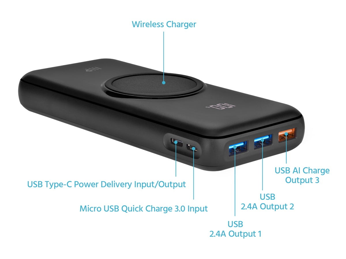 Monoprice Ultra-Compact 10000 mAh Power Bank with PD 20W and QC 3.0 Fast  Charging Built-In Digital LED Display Compatible with All Mobile Devices