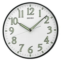 Seiko 12 inch Classic Round Black Watch Wall Clock w/ Luminous Numbers, Quartz, Analog, QXA521KLH
