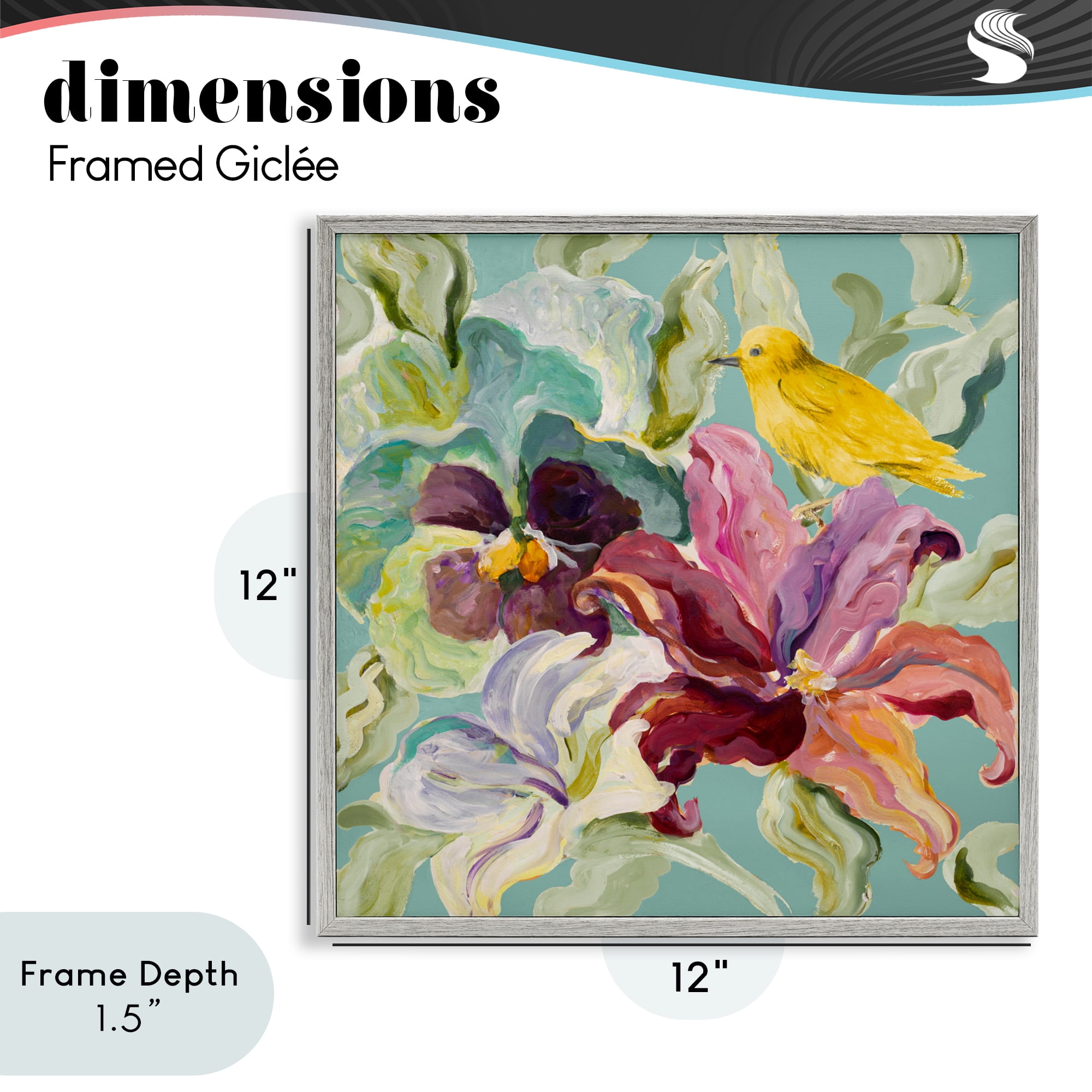 Stupell Industries Lyrical Garden Canary Gray Framed Giclee Art, design by Lanie Loreth