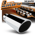 thumbnail image 2 of M-AUTO 2.5"Inlet 3"Outlet Stainless Steel Exhaust Muffler Straight-Through Round Diagonal Cut Chrome Roll Tip,8.5"Length, 2 of 10