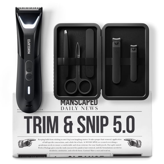 MANSCAPED® Trim & Snip 5.0 Includes The Lawn Mower® 5.0 ULTRA Men's Groin & Body Hair Trimmer, The Shears 3.0 5-Piece  Nail Grooming Kit, The Magic Mat® shaving mats