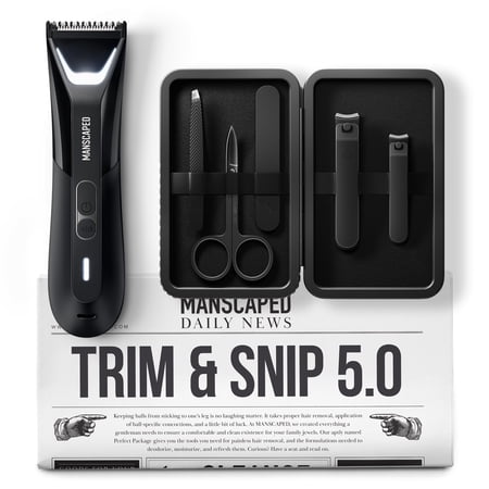 MANSCAPED® Trim & Snip 5.0 Includes The Lawn Mower® 5.0 ULTRA Men's Groin & Body Hair Trimmer, The Shears 3.0 5-Piece Nail Grooming Kit, The Magic Mat® shaving mats