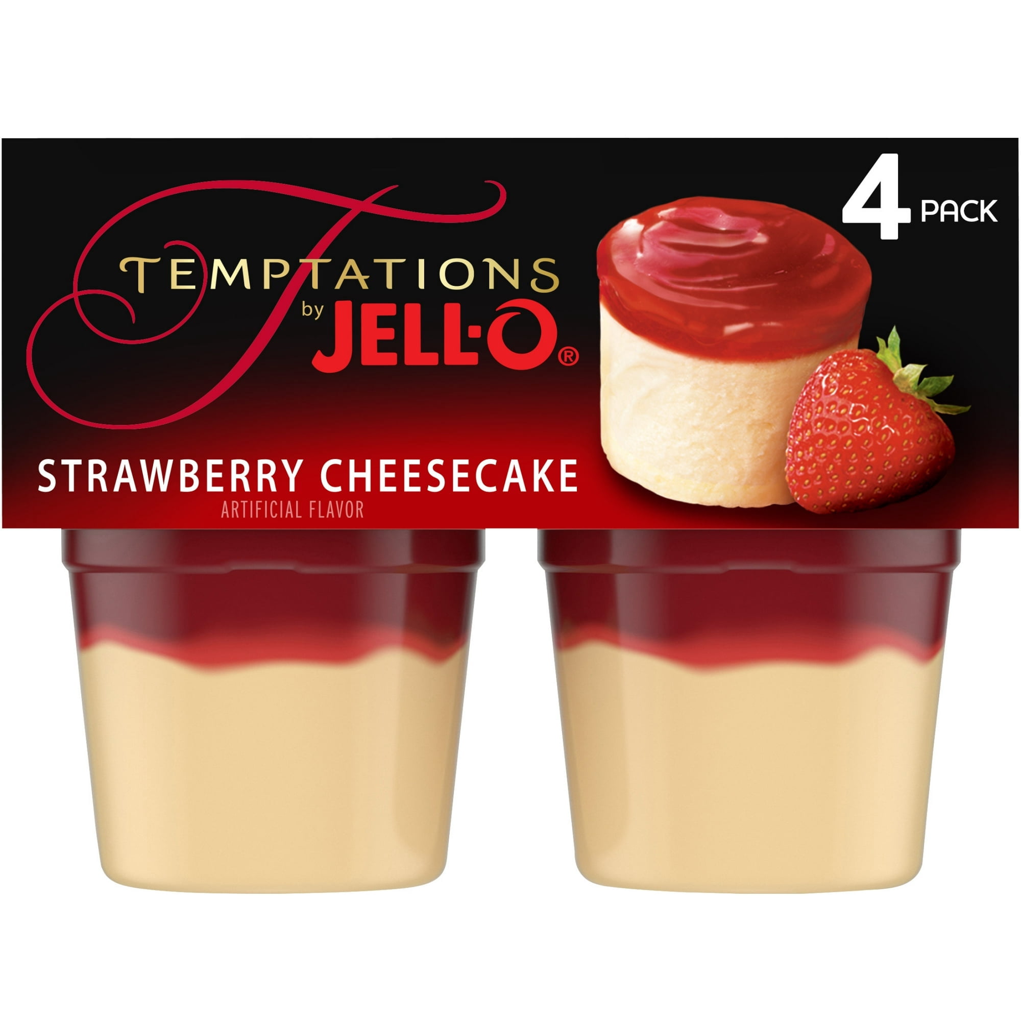 Jell-O Temptations Strawberry Ready-to-Eat Cheesecake Snacks, 4 ct Cups(Pack of 2)