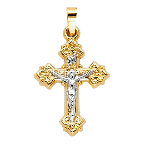 14k Yellow Gold Traditional Orthodox Crucifix Cross Pendant Saints Charm Jewelry Female Unisex