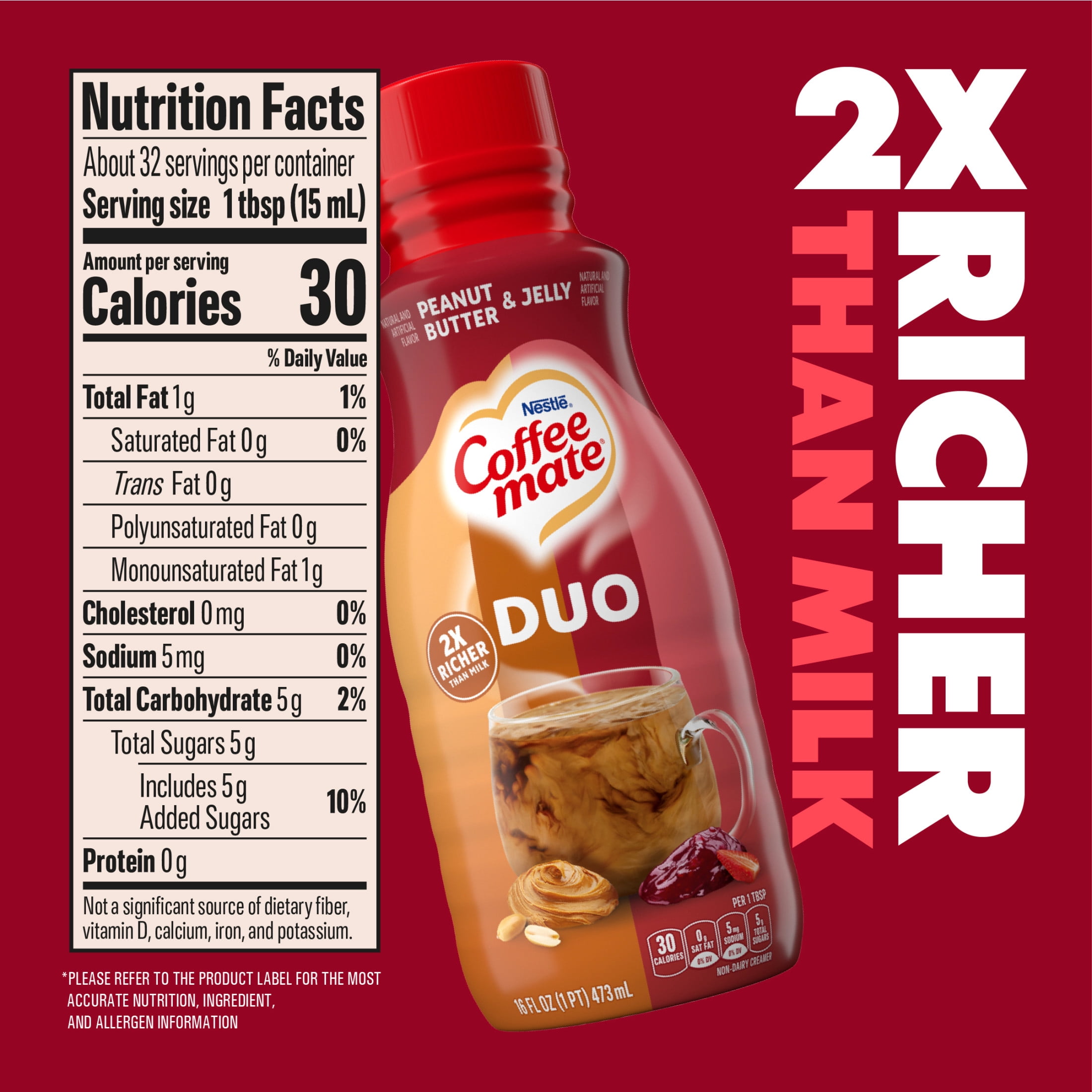 Coffee mate Peanut Butter and Jelly Duo Liquid Non-Dairy Coffee Creamer, 16 fl oz
