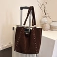 thumbnail image 4 of HUISZJ Faux Suede Shoulder Bag, Rivet Handheld Tote Bag, Large Capacity Shoulder Bag for Shopping Work School (Coffee), 4 of 10