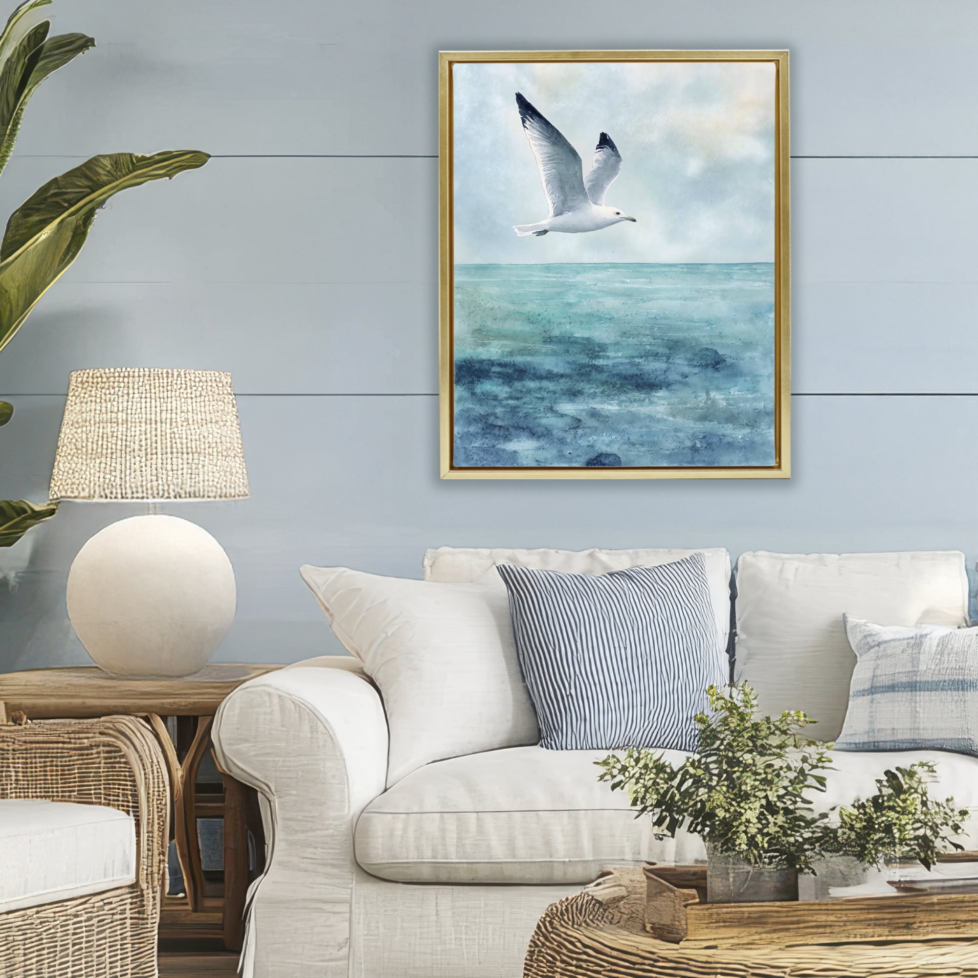 Stupell Industries Seagull With Black Tips Gold Framed Floater Canvas Wall Art, design by Franklyn Gregory