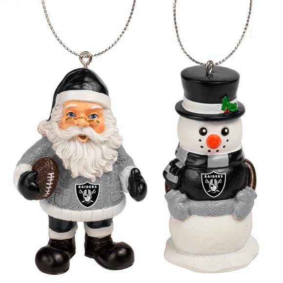 Adorno colgante FOCO Raiders Papá Noel y muñeco de nieve, 9 cm