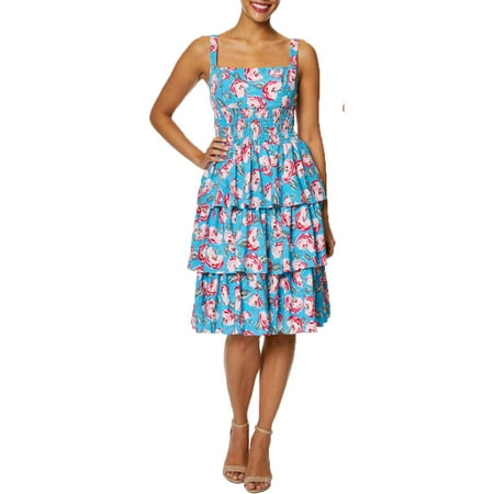 Betsey Johnson Womens Floral Tiered Mini Dress
