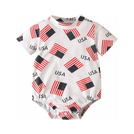 

Summer Savings Clearance 2023! Loopsun Baby Romper 4th of July Usa Flag Printing Crew Neck Short Sleeve Baby Wrap Bottom Romper White