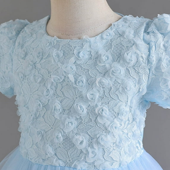 Aayomet Flower Girl Dress Kids Ruffles Lace Party Wedding Dresses,Blue 6-7 Years