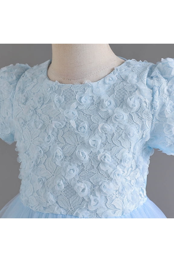 Flower Girl Dress Kids Ruffles Lace Party Wedding Dresses,Blue 2-3 Years