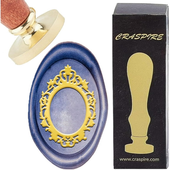 Gold Retro Picture Frame Wax Seal Stamp Wedding Vintage Removable Brass Sealing Stamps 25mm Wooden Handle for Envelopes Invitations Decorative Card Making DIY Craft Wedding Gift Wrapping Party