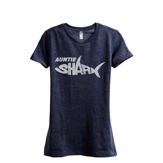 Auntie Shark Women's Fashion Relaxed T-Shirt Tee Heather Navy Large