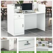 OXYLIFE Reception Desk with Hutch, Lockable Drawer and Storage Cabinet for Office