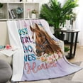 thumbnail image 6 of Kainsy Just a Girl Who Loves Horses Blanket for Girls Horse Flower Throw Blankets Gifts for Kids Light Pink Purple Warm Lightweight Flannel Fleece Blanket for Sofa Couch All Season(60"x80"), 6 of 8