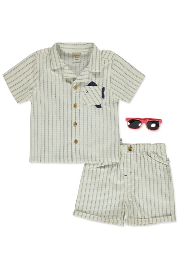 Baby Boys' 3-Piece Shorts Sunglasses Set Outfit Color: white/blue Size: 3t