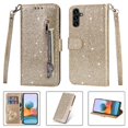 thumbnail image 1 of Case for FOXDOCK Samsung Galaxy A04s Glitter Zipper Wallet Case with Short Hand Strap, 1 of 4