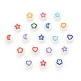 thumbnail image 7 of 1set White Opaque Acrylic Beads Flat Round with Heart & Flower & Moon & Star Cadet Blue 7x4mm Hole: 1.6mm 200pcs/set, 7 of 7