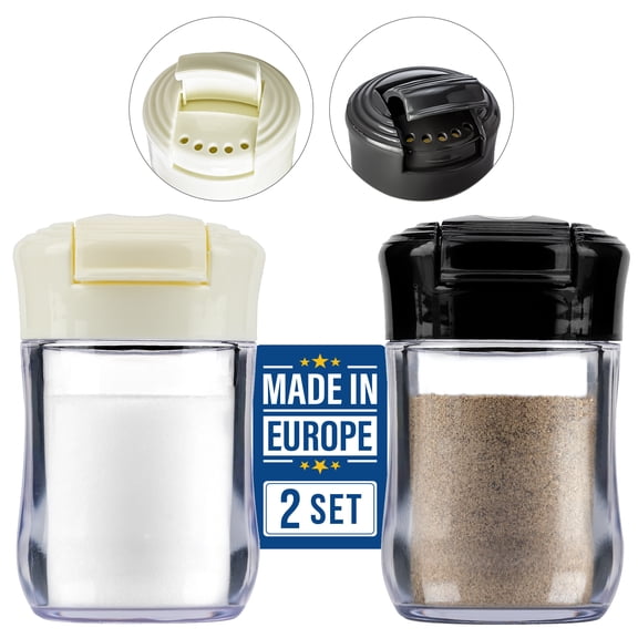 CRYSTALIA Clear Plastic Camping Salt & Pepper Shakers, 2 Pack, BPA‑Free Travel Condiment Containers with Lids