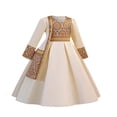 thumbnail image 6 of Wuxian Child Girls Long Sleeve Dresses Traditional Flower Plaid Graphic Embroider Round Neck High Waist Pleated A-Line Long Dress Fashionable Party Birthday Breathable Cozy Dailywear,Beige,3-4 Years, 6 of 9