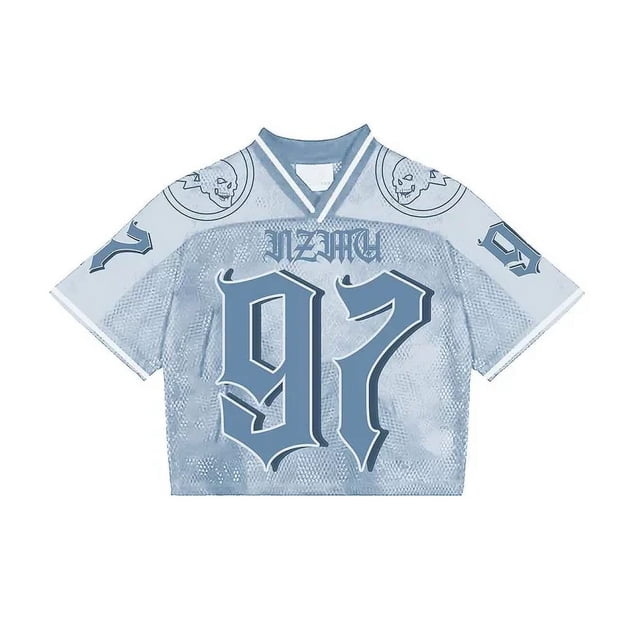 Camiseta de fútbol Y2K, camiseta holgada de empalme estadounidense de moda, ropa de calle informal transpirable, camiseta unisex de manga corta