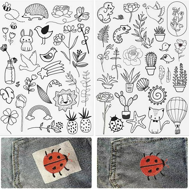 WHEANG Stickers Pants Embroidery Patch 2 Sheets Embroidery Water Soluble Stabilizers With Flower Patterns Diy Hand Sewing Lover's Dream
