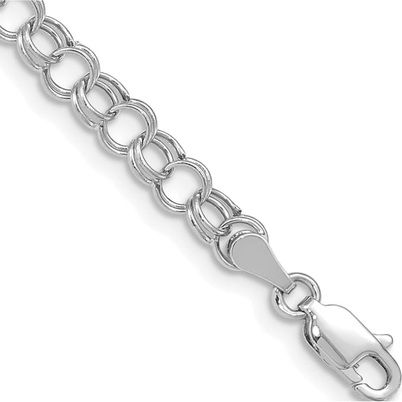 10K White Gold Hollow Double Link Charm Bracelet (Width 5) (Length 7) - Jbsp