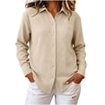 thumbnail image 3 of CBASIHI Womens Waffle Knit Cotton Button Down Shirts- Long Sleeve Collared Relaxed Fit Casual Fall Tops with Chest Pocket Beige Size S-2XL, 3 of 7
