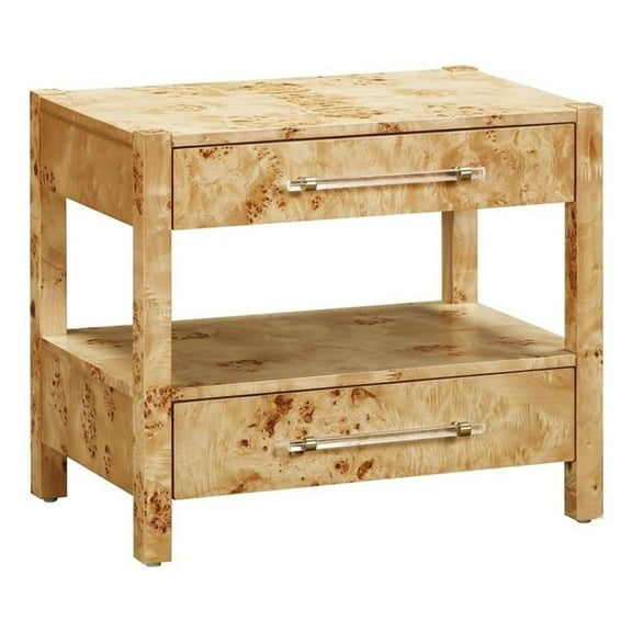 Maklaine 26"W Engineered Wood Burl Nightstand in Natural Brown