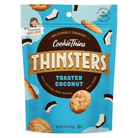Thinsters Cookie Thins, Coconut, 4 Ounce Bag, (Pack of