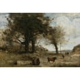 thumbnail image 2 of Jean-Baptiste-Camille Corot 18x14 Gold Ornate Wood Frame and Double Matted Museum Art Print Titled - Les Vacheres at La Fontaine, 2 of 4