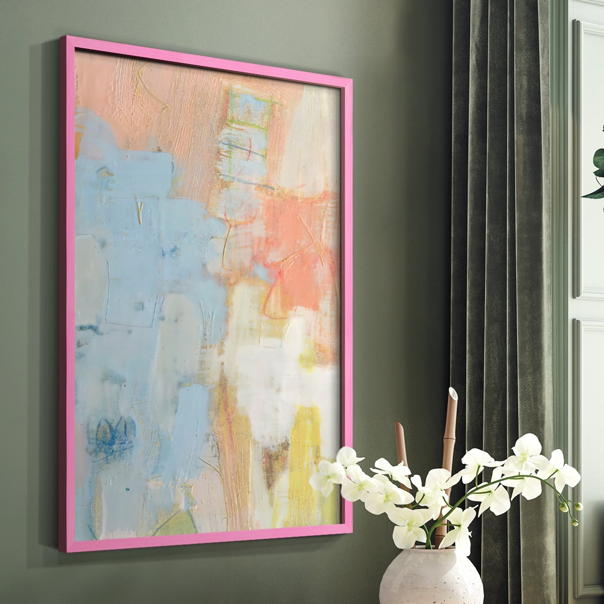 Cully I Framed Print in Pink Solid Wood Framed Print No Nail Hanging