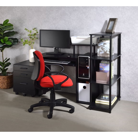 Lyphre Black Computer Desk with Keyboard Tray and Storage