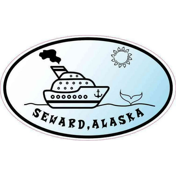 5inx3in Blue Oval Cruise Ship Seward Alaska Sticker Vinyl Luggage Stickers
