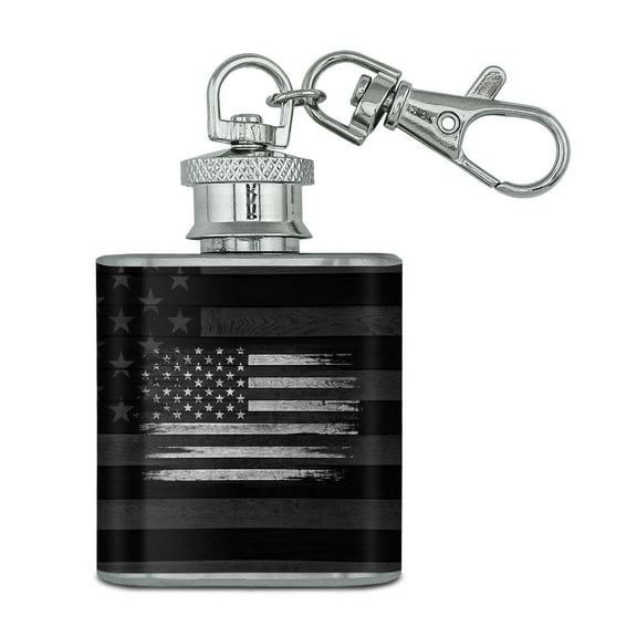 Rustic Subdued American Flag Wood Grain Design Stainless Steel 1oz Mini Flask Key Chain