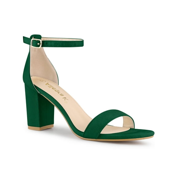 Allegra K Women's Ankle Strap High Block Heels Sandals Green 6.5