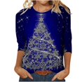 thumbnail image 1 of CHOK Chemises à Manches 3/4 pour Femmes, Col Rond Décontracté, Imprimé, Chandail d'Été Tendance, Blouses Douces et Confortables, Jaune P, 1 of 5