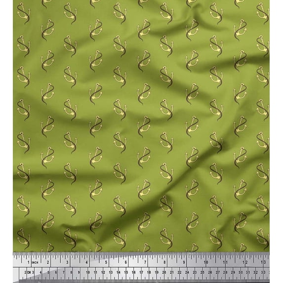 Soimoi Green Velvet Fabric Anchor Hook Nautical Fabric Prints By Yard 60 Inch Wide