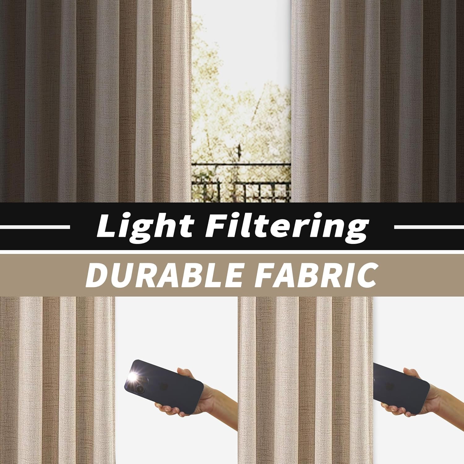 DriftAway Pinch Pleat Linen Textured Semi Sheer Solid Curtains Back Tabs Beige, 30"W x 84 "L