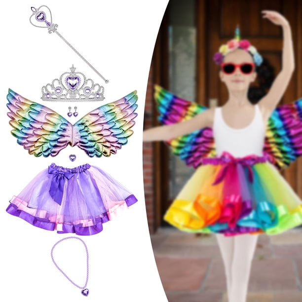 Disfraz De Hada Luminoso Con Alas LED, Tutú Arcoíris Y Accesorios De Princesa Para Niñas – Halloween Y Cumpleaños