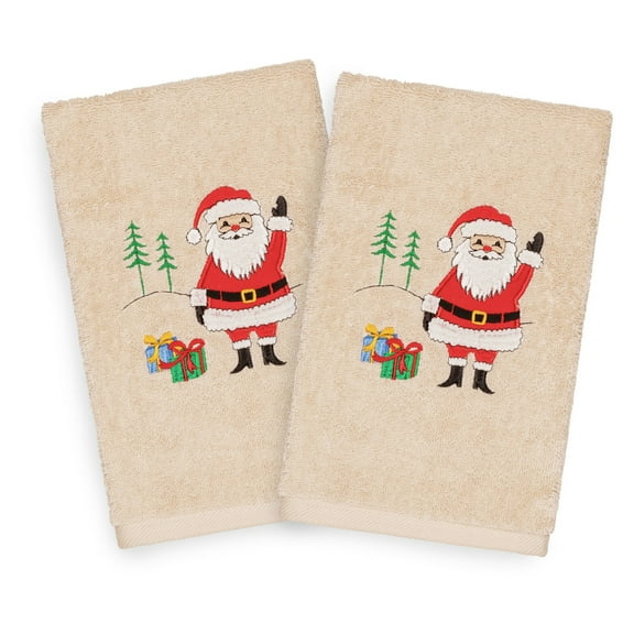 Linum Home Textiles Christmas Santa Waving Embroidered Turkish Cotton Hand Towel - Set of 2