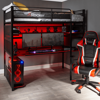 X-Rocker BattleBunk Twin Gaming Metal Bunk Bed with Desk & Storage