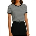 thumbnail image 2 of Mingw Slim Fit T Shirts for Women Women's Summer Striped T Shirt Colorblock Short Sleeve Round Neck Top, 2 of 4