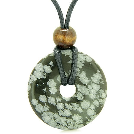 Obsidian Donut (Amulet Magic Large Coin Shaped Donut Positive Powers Snowflake Obsidian Healing Lucky Charm)