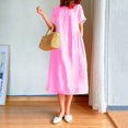 thumbnail image 1 of Vestido de verano de lino y algodón de color liso de talla grande para mujer, holgado, adelgazante, estilo gordito, de longitud media, 1 of 6