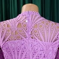 thumbnail image 5 of AURA Womens Elegant Lace Hollow Out Pleated Midi Dress High Waist Belted 3 4 Lantern Sleeve, 5 of 9