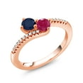 thumbnail image 2 of Gem Stone King 18K Rose Gold Plated Silver Blue Sapphire and Red Ruby Bypass Ring for Women (0.94 Cttw, Gemstone September Birthstone, Round 4MM, Size 7), 2 of 4