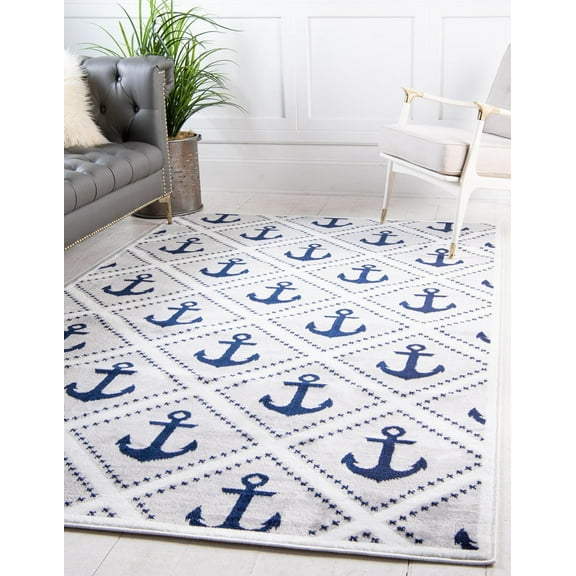Unique Loom Metro Rug Gray/Ivory 7' 10" x 10' Rectangle Geometric Beach/Nautical Perfect For Living Room Bed Room Dining Room Office